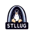 The St. Louis Linux Users Group Logo is a relatively simple illustration of the Linux Penguin beneath the Gateway Arch. The letters S-T-L-L-U-G appear in a banner at the bottom.